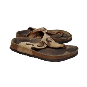 Birkenstock Papillio Womens T strap Leather Sandals Flats shoes sz 37/6